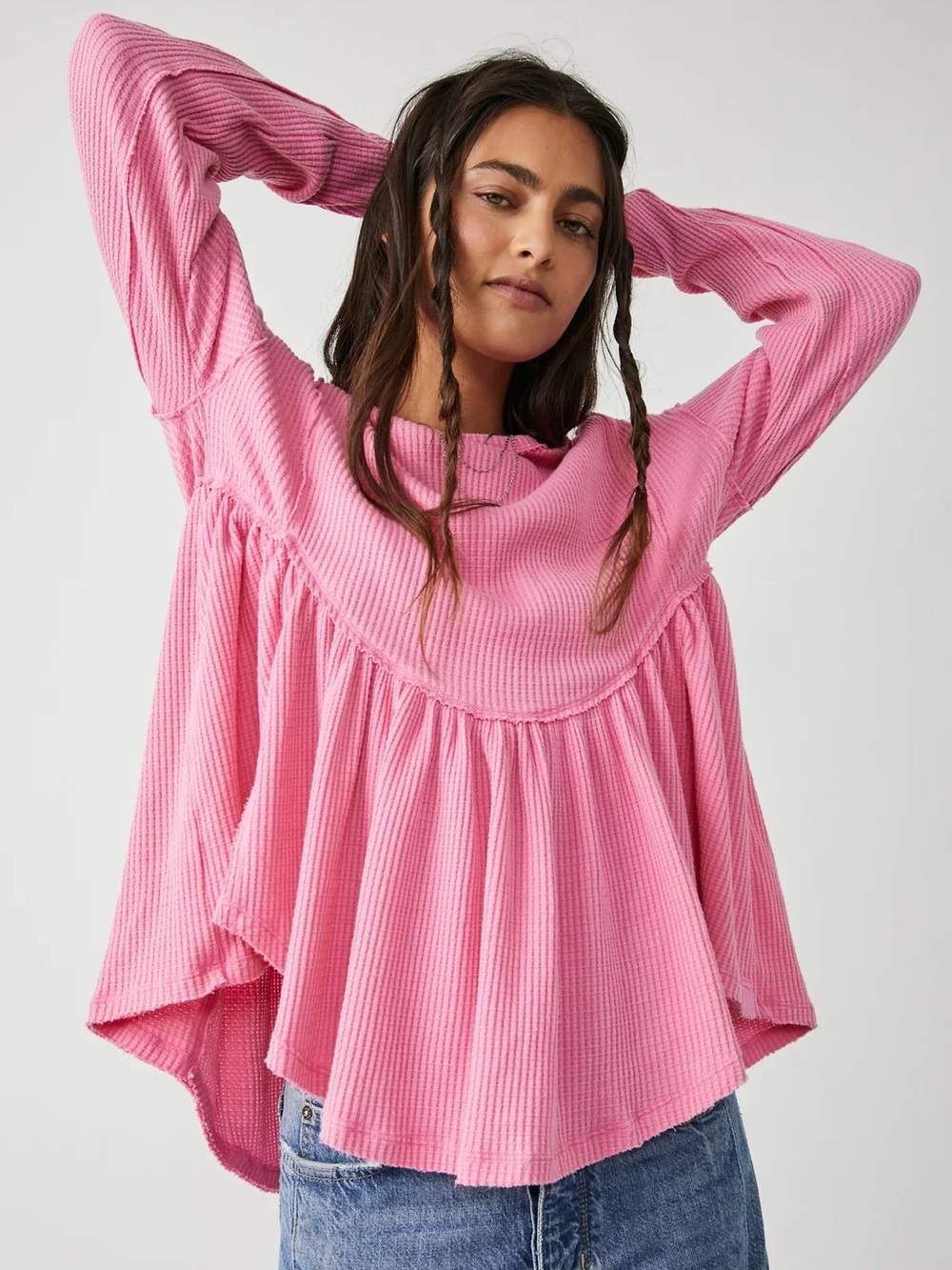 We The Free Thermal Oh My Babydoll Top Pink Size Medium